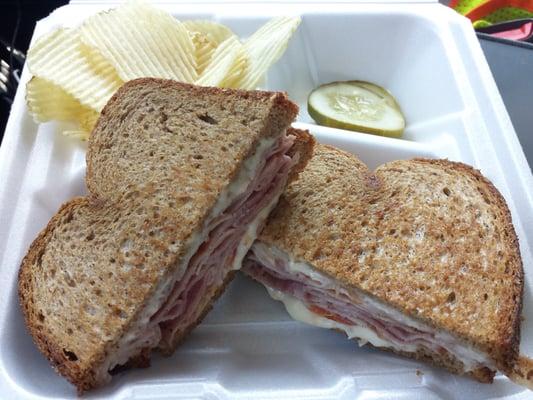 Grilled ham &  cheese with tomatoes.  $7.50