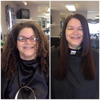 Before and after cut, color, balayage and straightening by Bobbie Sue