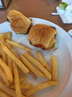 The Kids "Hamburger".  Looks suspiciously like White Castle microwaveable burgers.  Even has the holes in the meat.