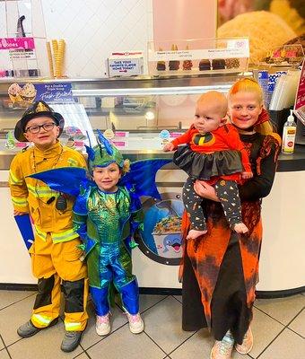 IT'S ALWAYS A TREAT to see amazing monsters and creatures stop by on Halloween like the Strong family - what incredible costumes!!!