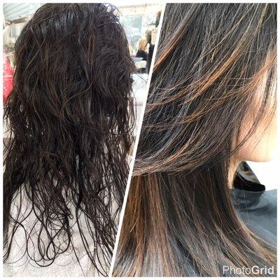 Before and after the Kerazon smoothing treatment done by Noy Olmedo