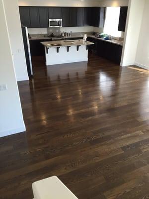 Here is a photo of my floors.  Select white oak with Jacobean stain and three coats poly.