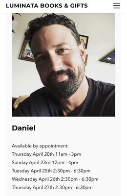 Our tarot reader today is Daniel, who with decades of experience we are thrilled to have as part of our Luminata family.