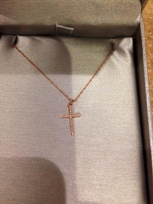 My rose gold diamond cross with 18" chain!