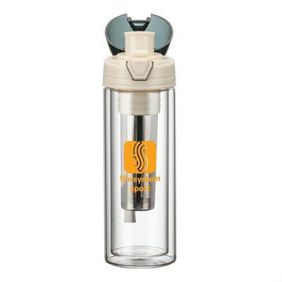 Branded water bottle with infuser and flip lid