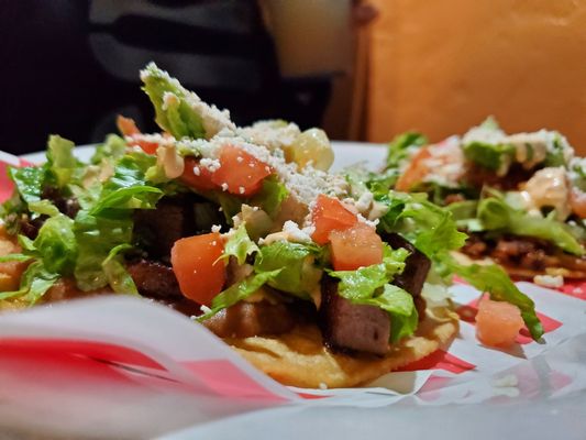 Lengua and Chorizo Tostada