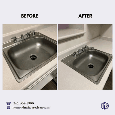 Sink Cleaning Magic: Before vs. After 

Book your cleaning appointment now!
Call +1 (346) 502-3900 or Visit https://dmshouseclean.com/