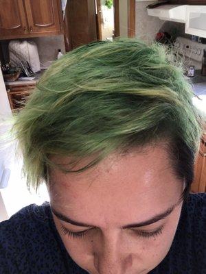 Showing off my rad green and yellow Hair Color