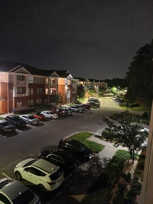 I took these pictures from my balcony. There's never any parking spots at night.