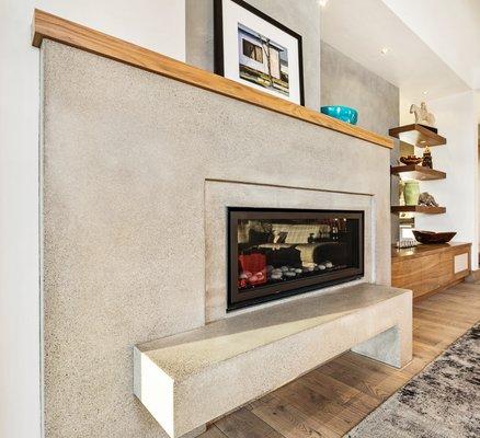 fireplace surround panels & hearth in "French Grey with exposed aggregate"