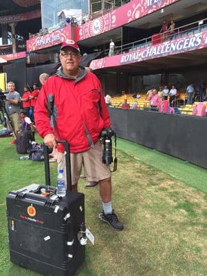 In Bangalore at Chinnaswamy Stadium, home of the RCB Cricket & Aerial Media Pro's ver of Pelican Case for the DJI Inspire 1.