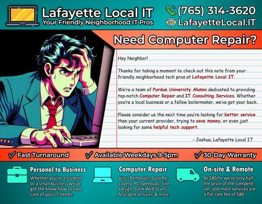 Computer meltdown? Don't sweat it! Our #ComputerRepair services will have you back in the chill zone in no time.  #LafayetteIndiana #Purdu