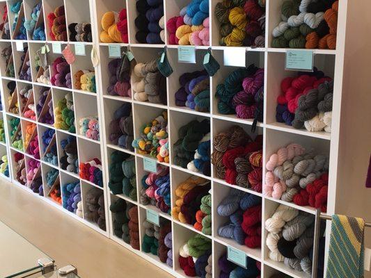 Yarn selections from Ewe Ewe, Cascade, and Malabrigo are just a few of the many brands of yarn available for purchase.