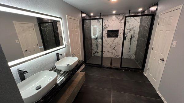 Renovated Master Bathroom - his and her sinks and shower heads