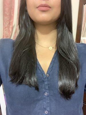 Uneven hair cut.