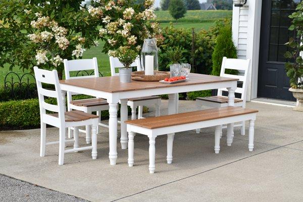 44" X 72" POLY AMISH FARM TABLE WITH SIDE CHAIRS AND BENCH