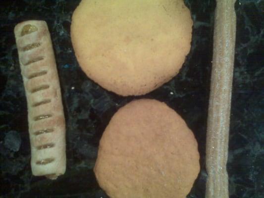 two plain cookies ... the apple thing on left was best