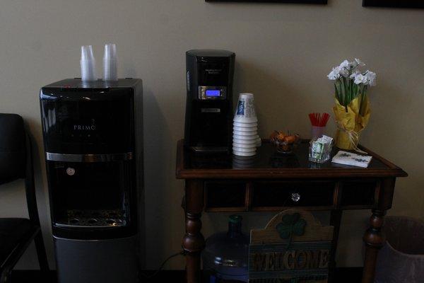 Enjoy our complimentary coffee and water!