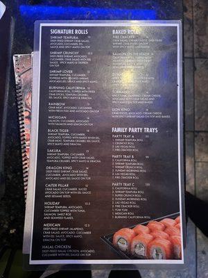 Sushi Menu