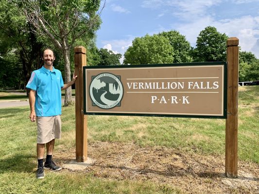 Here at the entrance to Vermilion Falls Park.