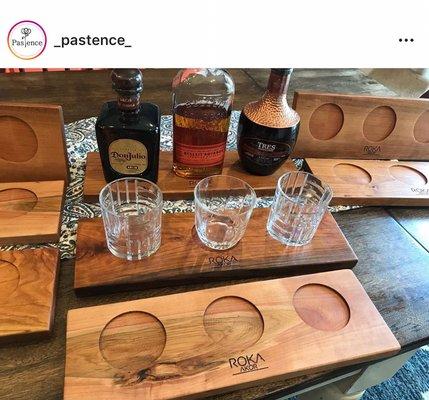 Custom cherry flight boards for restaurants with logo engraving.