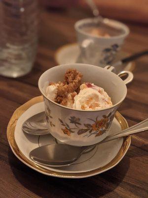 Homemade peach ice cream with browned butter crumble (pair with the sauternes for an epic experience on the pallet)