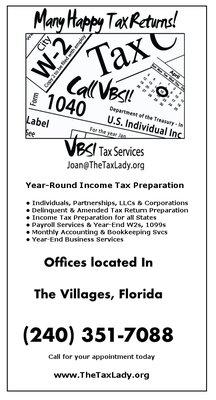 Ocala, Lady Lake and The Villages, Florida Tax Preparation by appointment