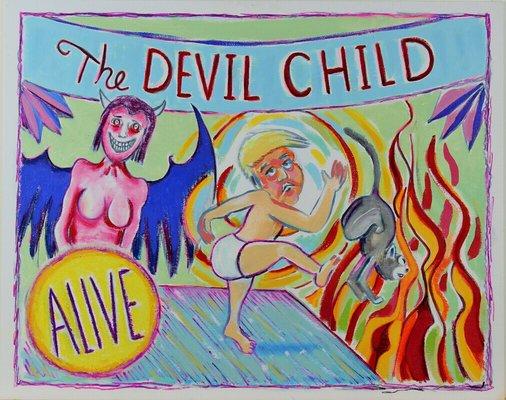 Original oil painting titled The Devil Child. 16x20"