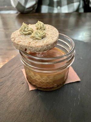 Caramel pot de creme with granola shortbread