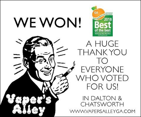 Thank you to all our customers!!!  We are thrilled to have won!