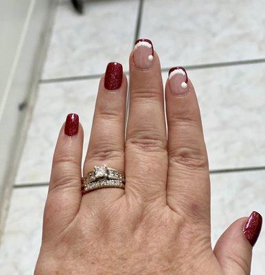 Full photo of the Christmas nails Tan did by using the Pinterest photo I brought.