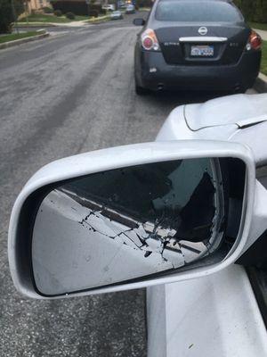 Damaged driver's side mirror.