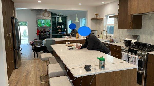 A view of our stunning kitchen with the gorgeous island and dreamy terrazzo