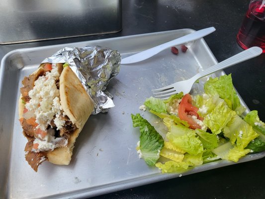 Gyro with salad. The pita is super fresh.