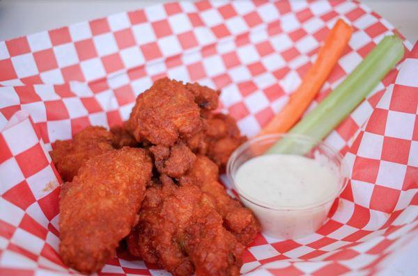 Buffalo, BBQ, or Spicy Asian sauce available on boneless or bone-in wings