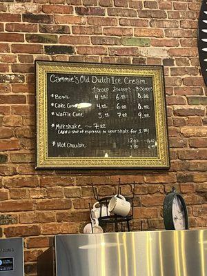 Ice Cream Menu + Prices