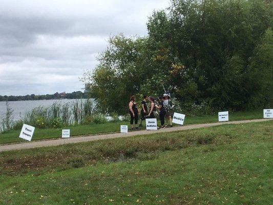 Lining the course, cheering on walkers.