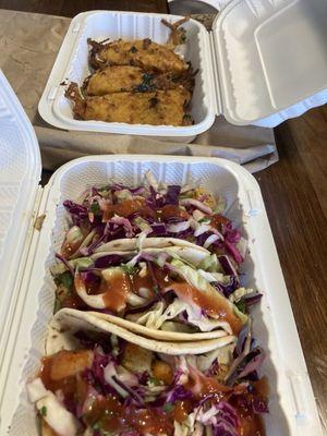 Tacos camarones and birrilla tacos