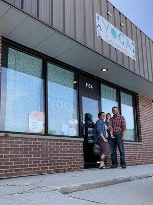 Owner, Maggie, with her husband Drew and daughter. MPY is woman owned and operated! We welcome EVERYONE & believe everyone can "do yoga"