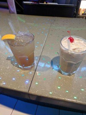 Long Island tea and a Colorado Bulldog on the color changing bar top.