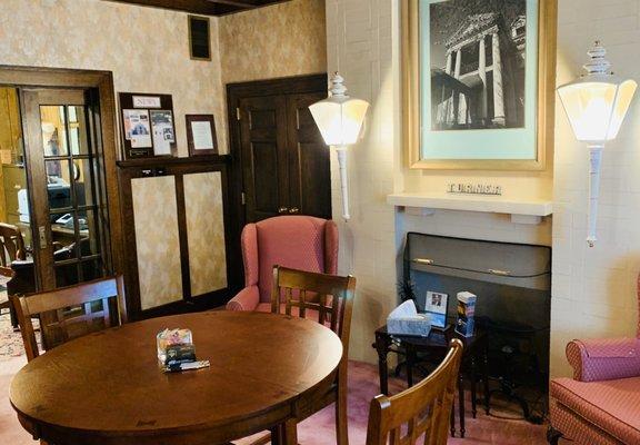 Our comfortable arrangement room with our new table. Stop by and visit, and see what's new.