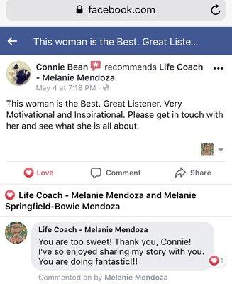 Review for Life Coach Melanie Mendoza.