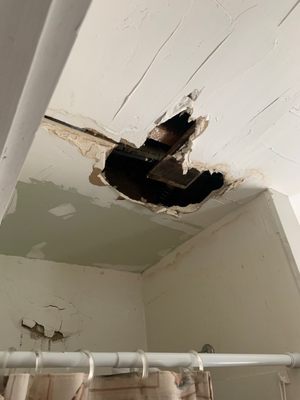 Leak from upstairs bathroom that was never fixed.