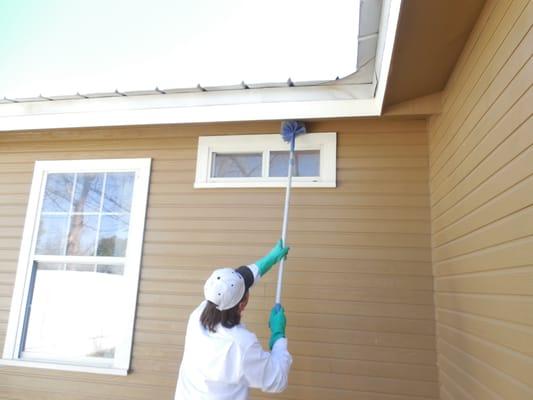 Web Broom Application. Removing spider webs and wasp nests.