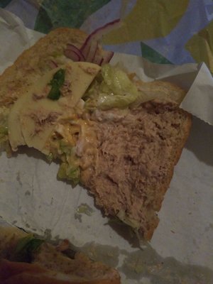 Pathetic amount of tuna, sandwich is all bread and veggies