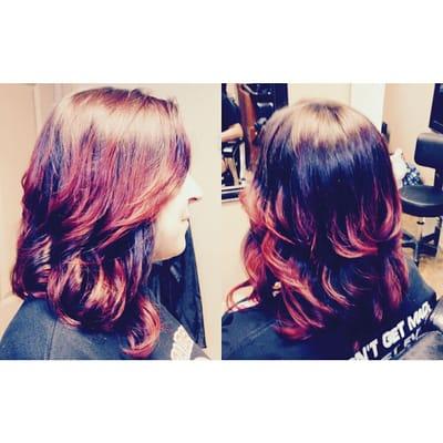 Red Balayage Highlights and Long Aline Bob