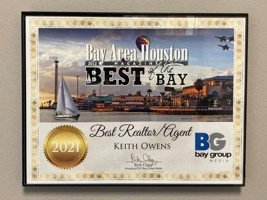 Proud to be awarded the 2021 Best Realtor / Agent from the Best of The Bay Awards.