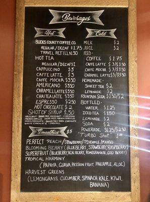 Beverage menu