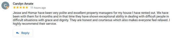 Google review from happy landlord that lives out of area