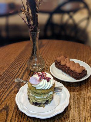 Blueberry rose cake and frosted brownie